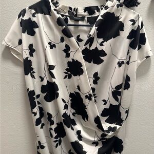 Alfani Black & White Floral Faux-Wrap Blouse